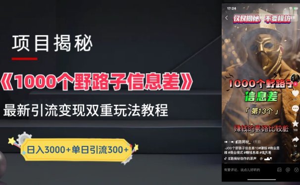 【独家】抖音一千个野路子信息差最新玩法教程--引流+变现