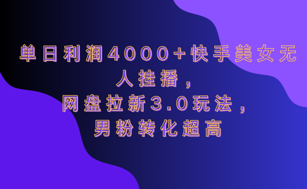 网盘拉新3.0玩法,男粉转化超高,单日利润4000+快手美女无人挂播