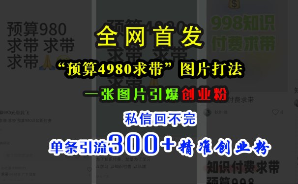 小红书“预算4980带我飞”图片打法，一张图片引爆创业粉，私信回不完，单条引流300+精准创业粉