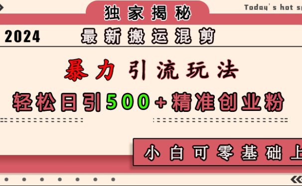 最新搬运混剪暴力引流玩法,轻松日引500+精准创业粉,小白可零基础上手