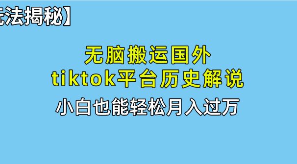 【全新玩法揭秘】无脑搬运国外tiktok历史解说,月入过万绝不是梦