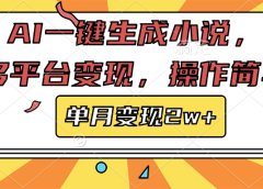 AI一键生成小说,多平台变现, 操作简单,单月变现2w+