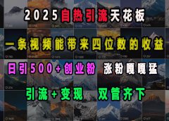 2025自热引流天花板,一条视频能带来四位数的收益,引流+变现双管齐下,日引500+创业粉,涨粉嘎嘎猛