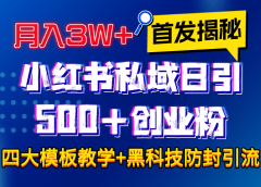 首发揭秘小红书私域日引500+创业粉四大模板,月入3W+全程干货!没有废话!保姆教程!