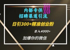 内部招聘引流技术,很实用的引流方法,流量巨大小白轻松上手日引300+精准创业粉,单日可变现4000+