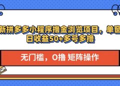 最新拼多多小程序撸金浏览项目,单窗口日收益50+多号多撸