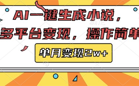 AI一键生成小说,多平台变现, 操作简单,单月变现2w+