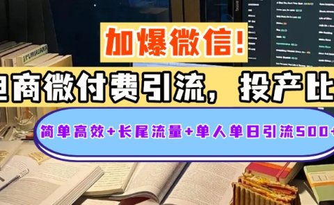 电商微付费引流,投产比巨高,简单高效+长尾流量+粉丝质量高,单人单日引流500+创业粉