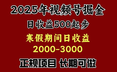 最新视频号项目,单账号日收益500起步,寒假期间日收益2000-3000左右,