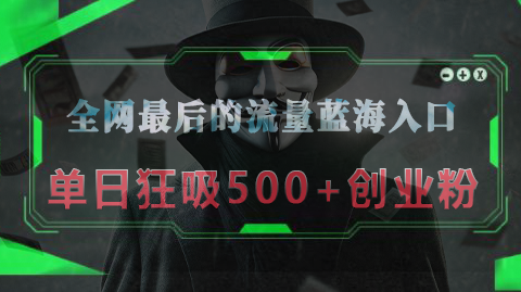全网最后的流量蓝海入口,半小时引流50+创业粉,单日狂吸500+创业粉