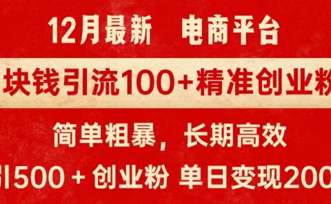 拼多多淘宝电商平台1块钱引流100个精准创业粉,简单粗暴高效长期精准,单人单日引流500+创业粉,日变现2000+