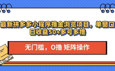 最新拼多多小程序撸金浏览项目,单窗口日收益50+多号多撸