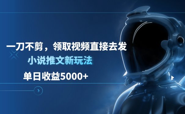 单日收益5000+,小说推文新玩法,一刀不剪,领取视频直接去发