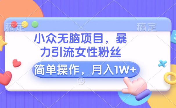 小众无脑项目,暴力引流女性粉丝,简单操作,月入10000+元