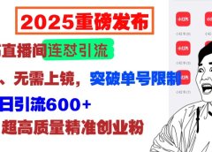 2025重磅发布:小红书直播间连怼引流,无需连麦、无需上镜,突破单号限制,暴力日引流600+超高质量精准创业粉