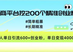 电商平台挖200个精准创业粉,简单粗暴长期精准,单人单日引流600+创业粉,日变现4000+