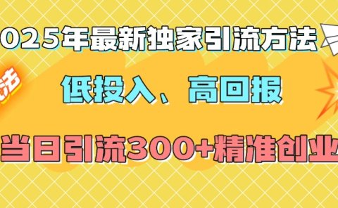 2025年最新独家引流方法,低投入高回报?当日引流300+精准创业粉