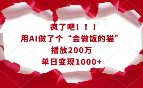 疯了吧!!!用AI做了个“会做饭的猫”,播放200万,单日变现1000+