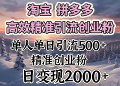 淘宝拼多多高效精准引流创业粉,单人单日引流500+创业粉,日变现2000+