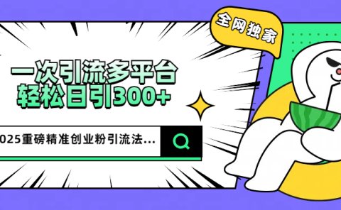 2025重磅全网独家引流法,一次多平台,轻松日引300+精准创业粉