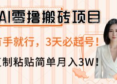 AI零撸搬砖项目玩法，有手就行，3天必起号，复制粘贴简单月入3W！