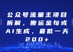公众号流量主项目拆解，搬运金句或AI生成，最低一天200+