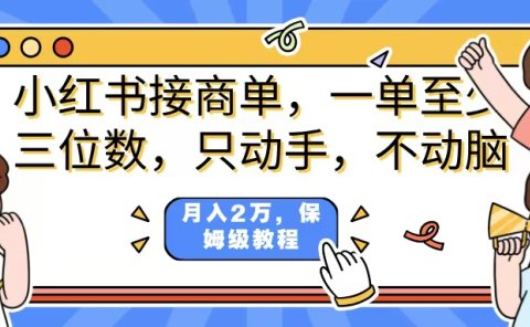 小红书商单项目，一单最少三位数，只动手不动，脑月入2万，看完就能上手，详细教程。
