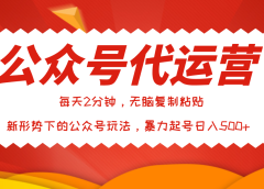 公众号代运营，我出文章你来发，暴力日入500+