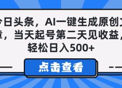 今日头条，AI一键生成原创文章，当天起号第二天见收益，轻松日入500+