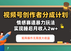视频号创作者分成计划-情感赛道暴力玩法，实现睡后月收入2w+，还能矩阵操作无限放大收益