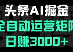 头条平台AI掘金术:全自动运营矩阵号(次日见收益)，日赚3000+