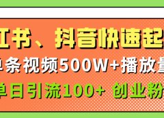 小红书、抖音、快手快速起号，单条视频500w播放量，单日引流100＋创业粉