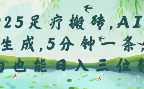 2025足疗搬砖，Ai一键生成，5分钟一条，小白也能日入三位数