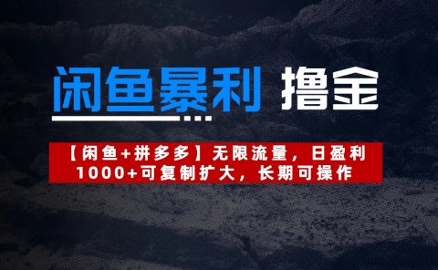 【闲鱼暴利撸金】无限流量，日盈利1000+可复制扩大，长期可操作