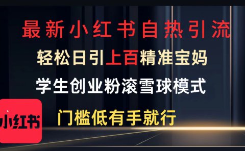最新小红书自热引流,轻松日引上百精准宝妈,学生创业粉,滚雪球模式,门槛低有手就行的一个新规则玩法