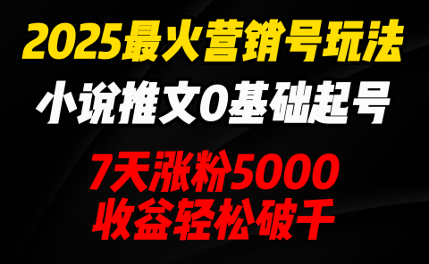 2025最火营销号玩法：小说推文0基础起号，7天涨粉5000，收益轻松破千！