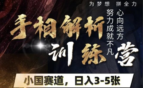 手相解析训练营，全网独家项目，小国赛道，轻松日入3-5张