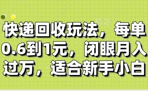 快递回收自助玩法，没单收益0.6到1元，闭眼也能月入一万，适合新手小白