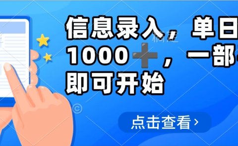 信息录入，几秒钟一单，只需一部手机即可操作，0成本，每天1000