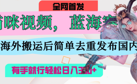 AI猫咪视频蓝海赛道，操作简单，直接海外搬运，简单去重，操作简单，有手就行日入500+