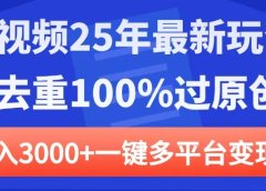 中视频25年最新玩法,双去重100%过原创,日入3000+一键多平台变现