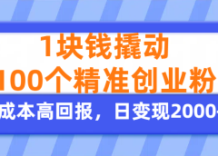 1块钱撬动100个精准创业粉,单人单日引流500+创业粉,日变现2000+