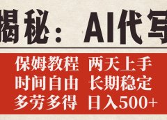 揭秘AI代写,保姆教程,2天上手,时间自由,长期稳定,多劳多得,日入500+