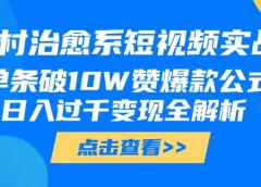 乡村治愈系短视频实战,单条破10W赞爆款公式,日入过千变现全解析