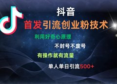 抖音最新引流创业粉技术 利用好奇心原理,不封号、不废号, 有操作就有流量,单人单日引流500+