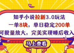 知乎小说拉新3.0玩法，一单8块，单日稳定200单，可批量放大，完美实现睡后收入！