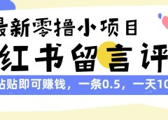 最新零撸小项目，小红书留言评论，复制粘贴即可赚钱，一条0.5，一天1000+