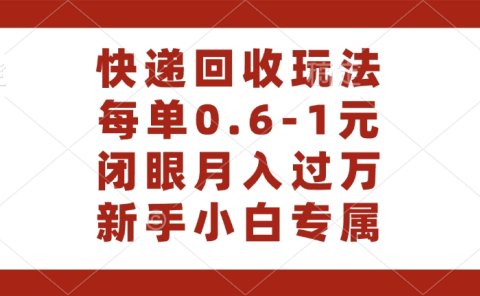 快递回收自助玩法,每单收益0.6到1元,闭眼也能月入一万,适合新手小白