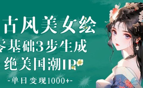 AI古风美女绘:零基础3步生成绝美国潮IP 单日变现1000+