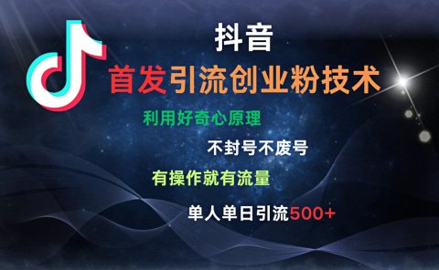 抖音最新引流创业粉技术 利用好奇心原理,不封号、不废号, 有操作就有流量,单人单日引流500+
